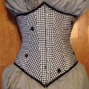 Steel-boned gingham print corset with embroidered bees!